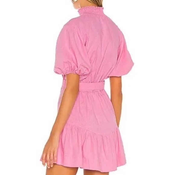 S/W/F Boutique x Anthropologie Violetta Med Pink Button Linen Mini Belted Dress - Picture 2 of 10
